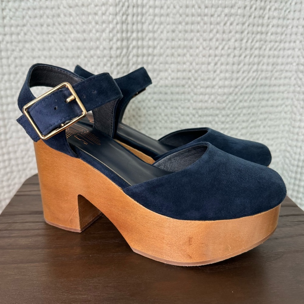 CHARLOTTE STONE Blue suede Sal Clog Wooden Sole Brand New! Size 5